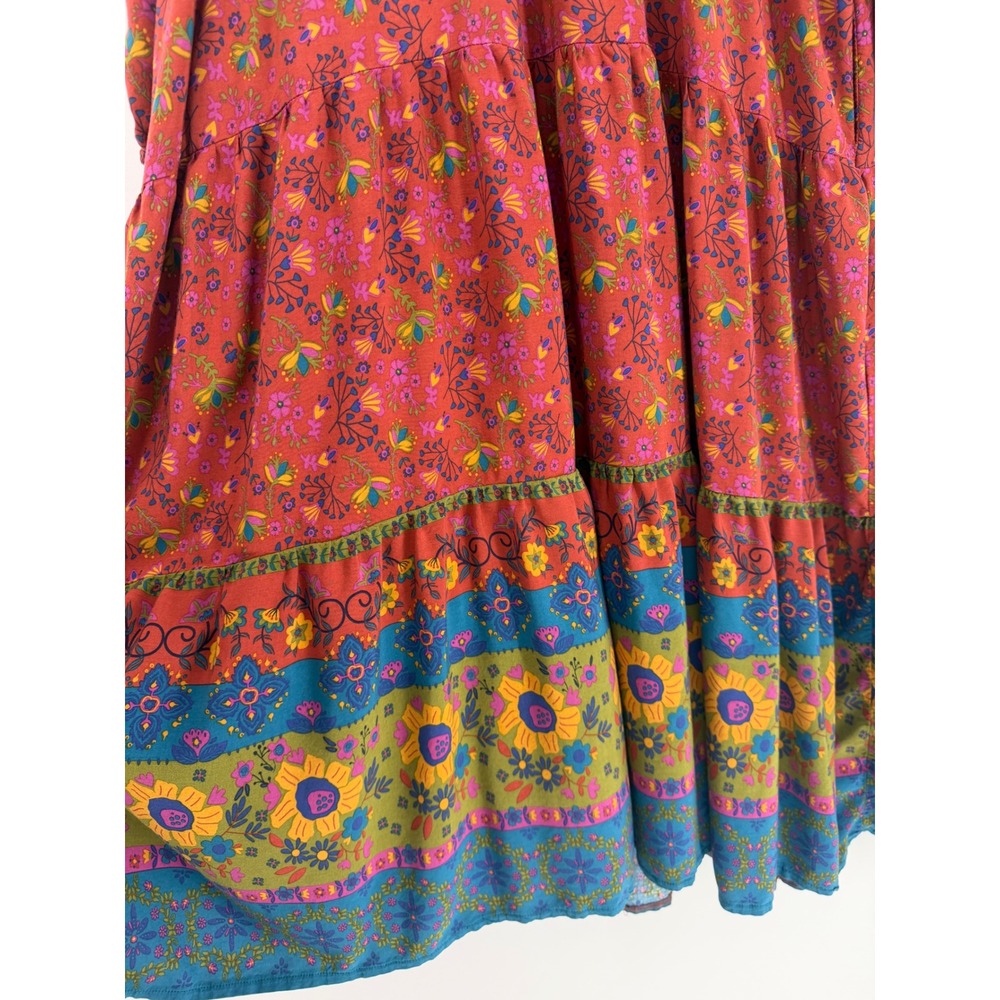 Natural Life Womens S Rust Floral Tiered Midi Dress Long Sleeve Boho Fall - Picture 5 of 8